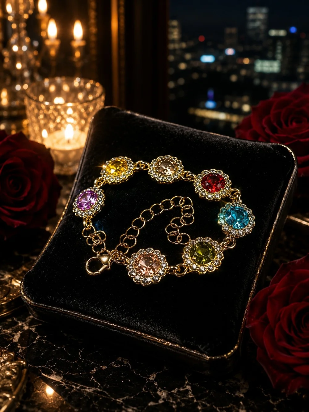 Gold-Tone Multicolor Cz Crystal Necklace - Women's Fashion Jewelry